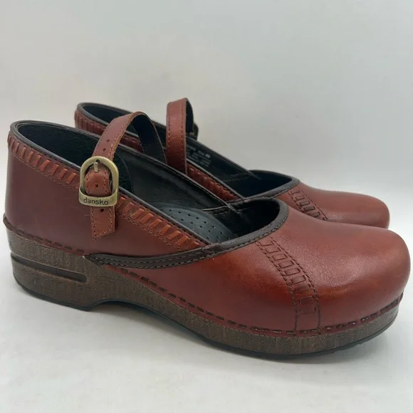 Dansko Marcella Mary Jane Clogs Red Brown Leather Shoes women’s 40 9.5-10 - Picture 1 of 11